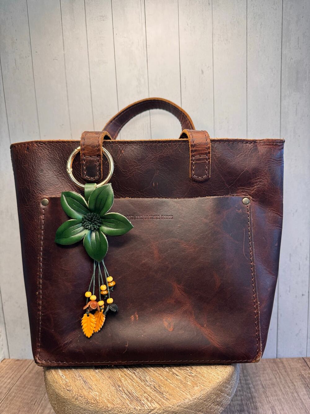 Green Flower Daisy Purse Charm Genuine Leather Flower Green Bag Charm NEW!
